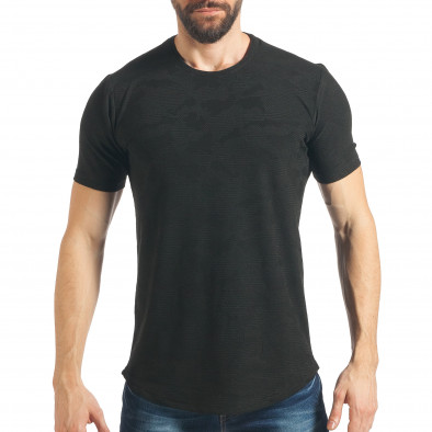 Мъжка черна Slim fit тениска от релефна материя tsf020218-31 2