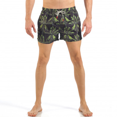 Мъжки черен бански с принт на палми it260318-207 2