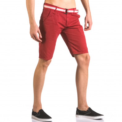 Мъжки червен къс панталон с текстилен колан ca050416-67 4
