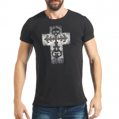 Мъжка черна тениска с кръст и мъниста tsf020218-75 2