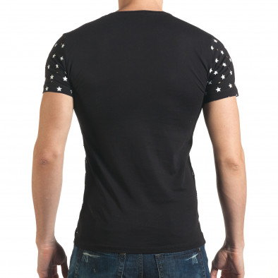 Мъжка черна тениска с декоративни дупки и принт звезди и рози il140416-59 3