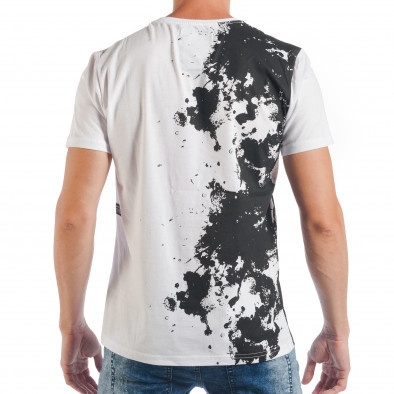 Бяла мъжка тениска с черен принт 00:00 tsf250518-71 3