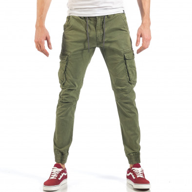 Мъжки зелени карго панталони с ластични маншети it260318-105 2