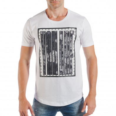 Бяла мъжка тениска с флорален надпис и капси tsf250518-1 3