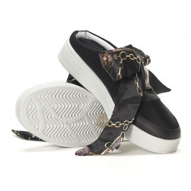 Дамски черни спортни чехли със сатенени връзки it230418-25 4
