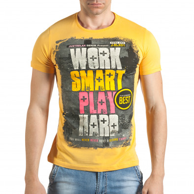 Мъжка жълта тениска с надпис отпред il140416-37 2