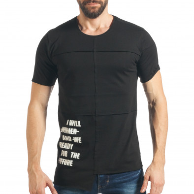 Мъжка черна тениска с асиметрична кройка tsf020218-18 2