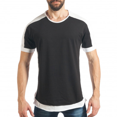 Мъжка черна тениска обкантена с бяло tsf020218-32 2