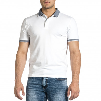 Мъжка бяла тениска с яка меланж it150521-14 2