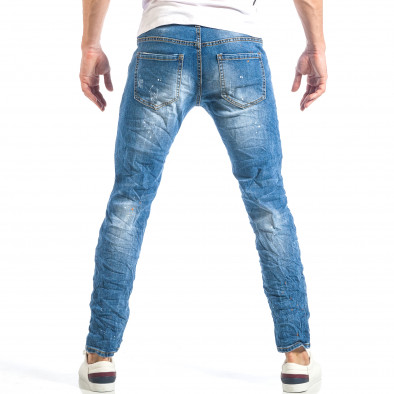 Мъжки намачкани Slim fit дънки в синьо с пръски боя it040518-2 3