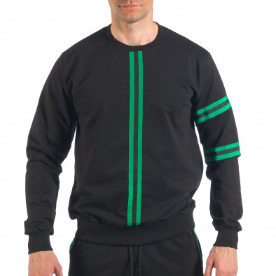 Мъжки черен спортен комплект със зелен кант отпред it260318-179 4