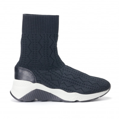 Дамски черни текстилни маратонки с ажурен чорап it240118-63 3