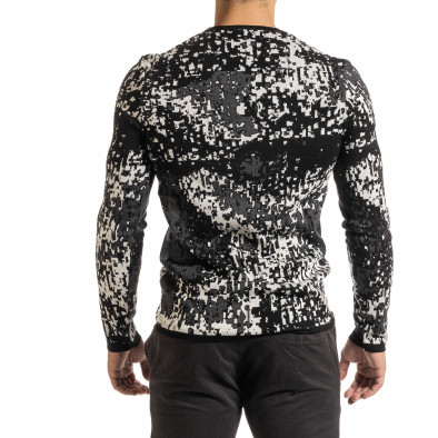 Мъжки черно-бял пуловер пикселирана шарка it301020-17 3