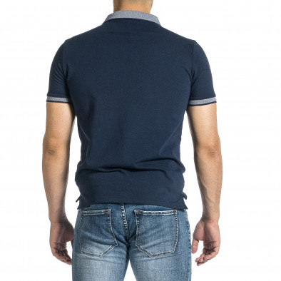 Мъжка тъмносиня тениска с яка меланж it150521-12 3