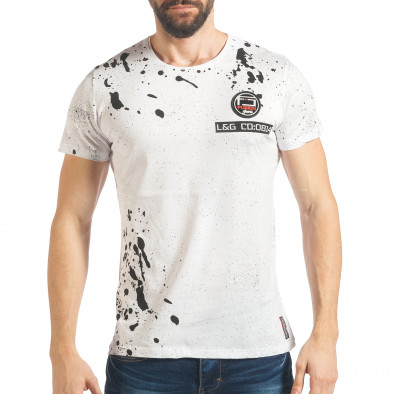 Мъжка бяла тениска с пръски боя и емблема tsf020218-67 2