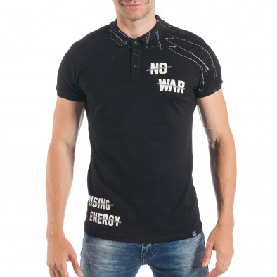 Черна мъжка тениска пике с изцапан ефект tsf250518-49 2