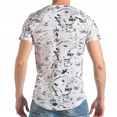Мъжка бяла щампована тениска с бродиран надпис  tsf290318-27 3