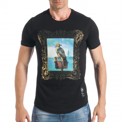 Мъжка черна тениска с принт в златна рамка tsf290318-56 2