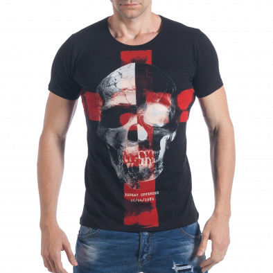 Мъжка черна тениска с череп tsf020517-11 2
