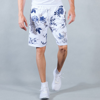 Флорални мъжки шорти в бяло и синьо it050618-35 2