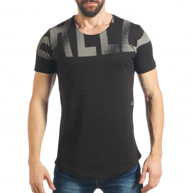 Мъжка черна тениска с щампован надпис tsf020218-10 2