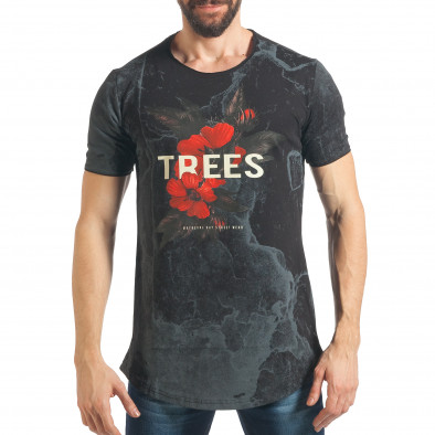 Мъжка черна дълга тениска с флорален принт tsf020218-23 2