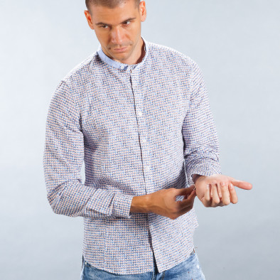 Мъжка синя риза със столче яка от лятна материя it050618-14 2