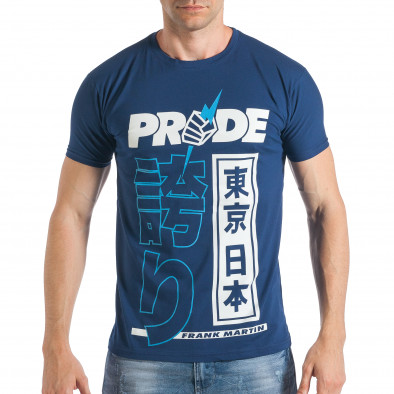 Мъжка синя тениска с надписи и йероглифи tsf290318-10 2