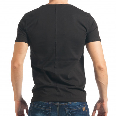 Мъжка черна тениска с релефен надпис tsf020218-8 3