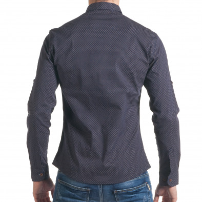 Мъжка синя риза със светло сини точки и бежови декорации tsf070217-4 3