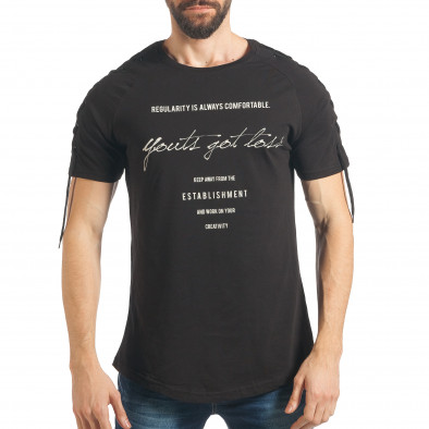 Мъжка черна тениска с връзки и надписи tsf020218-50 2