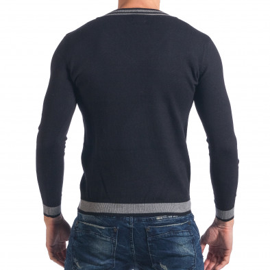 Мъжки черен фин пуловер с остро деколте it041217-13 3
