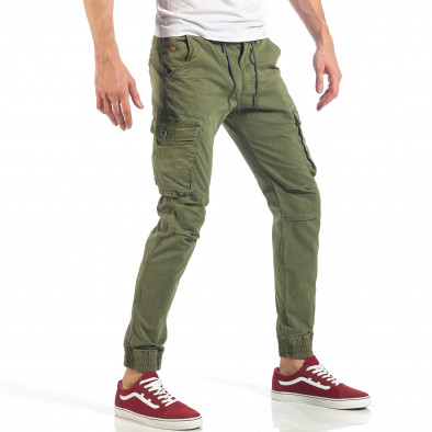 Мъжки зелени карго панталони с ластични маншети it260318-105 3