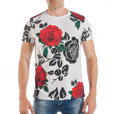Мъжка бяла тениска с принт на червени рози tsf250518-23 3