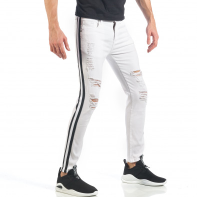 Мъжки бели Slim fit дънки с черни кантове it260318-98 2