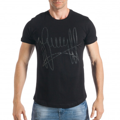 Мъжка черна тениска с голям подпис tsf290318-34 2