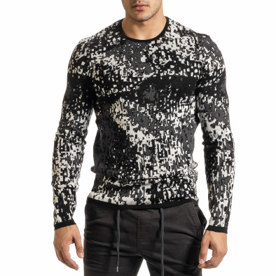 Мъжки черно-бял пуловер пикселирана шарка it301020-17 2