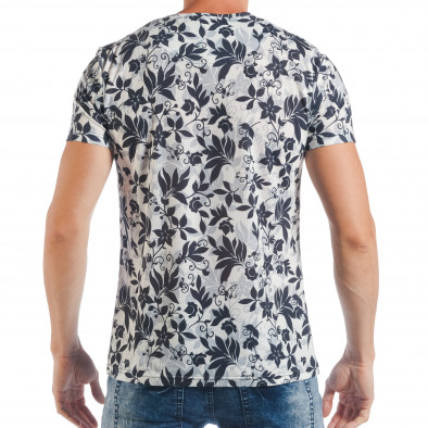 Мъжка бяла тениска със сини цветя tsf250518-54 3