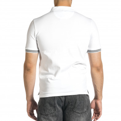 Мъжка бяла тениска с яка и раирано бие it150521-19 3