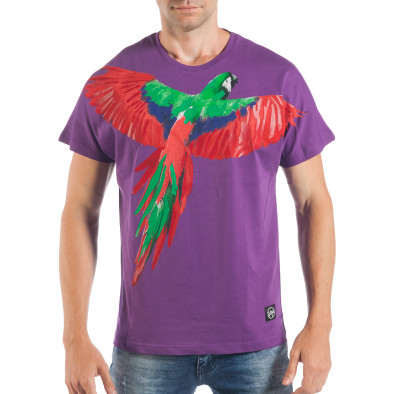Лилава мъжка тениска с релефен папагал tsf250518-9 2