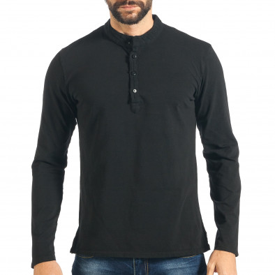 Мъжка черна блуза с копчета на яката it301017-92 2