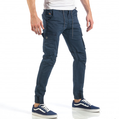 Мъжки сини карго панталони с ластични маншети it260318-103 3