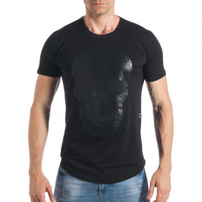 Мъжка черна тениска с голям череп с капси tsf290318-24 2