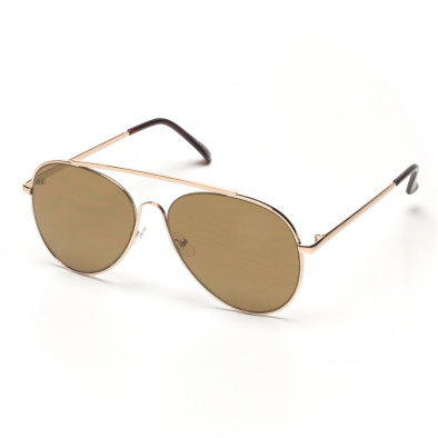 Пилотски кафяви слънчеви очила със златиста рамка it250418-10 2