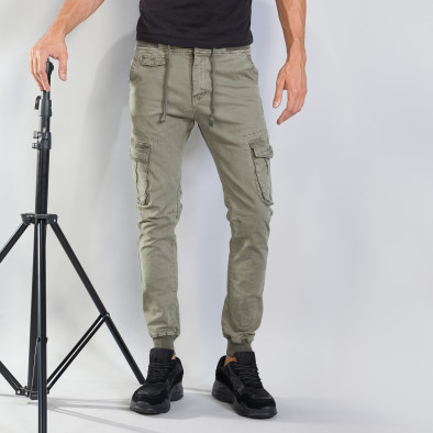 Сиво-зелен Slim Cargo панталон с ластичен колан и маншети it240818-25 3