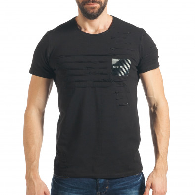 Мъжка черна тениска с пришити ленти и капси tsf020218-72 2