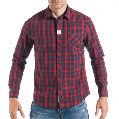 Мъжка риза в червено-синьо каре с детайли от деним it050618-1 2