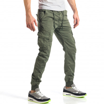 Мъжки зелен карго панталон с ластик на кръста it290118-42 3