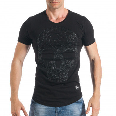 Мъжка черна тениска със структурен череп tsf290318-50 2