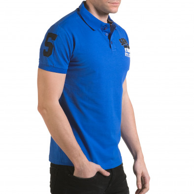 Мъжка синя тениска с яка с релефен надпис Super FRK il170216-21 4